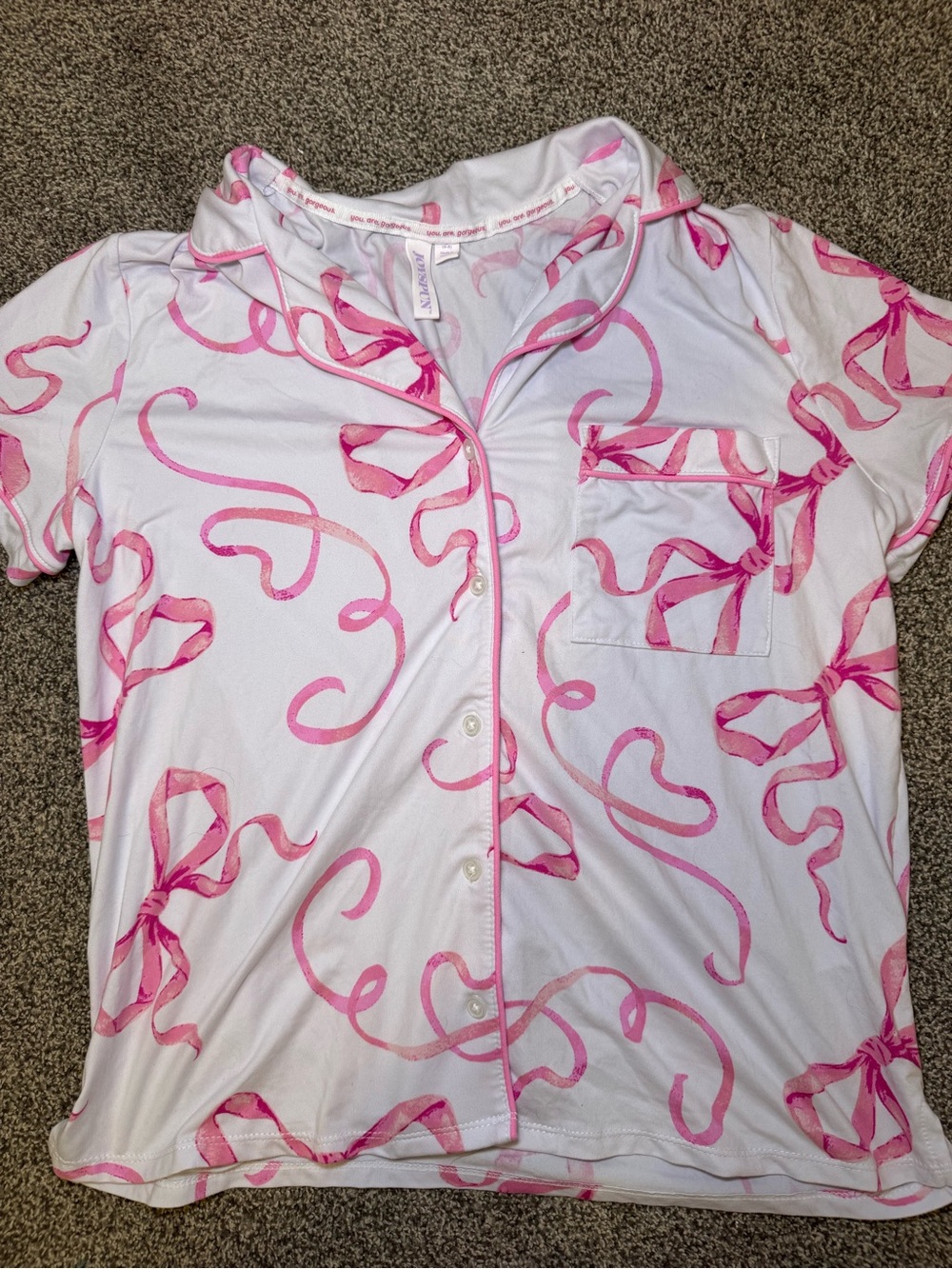 Women's Pink Ribbon-Print Short Pajama Set - Picture 7 of 8